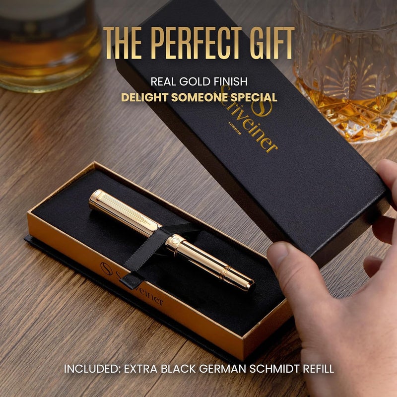 Scriveiner Heavy Gold Rollerball Pen, Award Winning Luxury Pocket Pen with gold plating Finish, German Schmidt Refill, Best EDC Writing Gift Set for Men & Women, Nice Fancy - Image 3